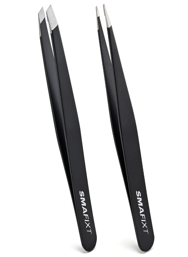 Smafixt Tweezers for Women and Men Facial hair, 2-Pack Slant and Point Precision Eyebrow Tweezers Set for Splinter and Ingrown Hair Removal - Image 1